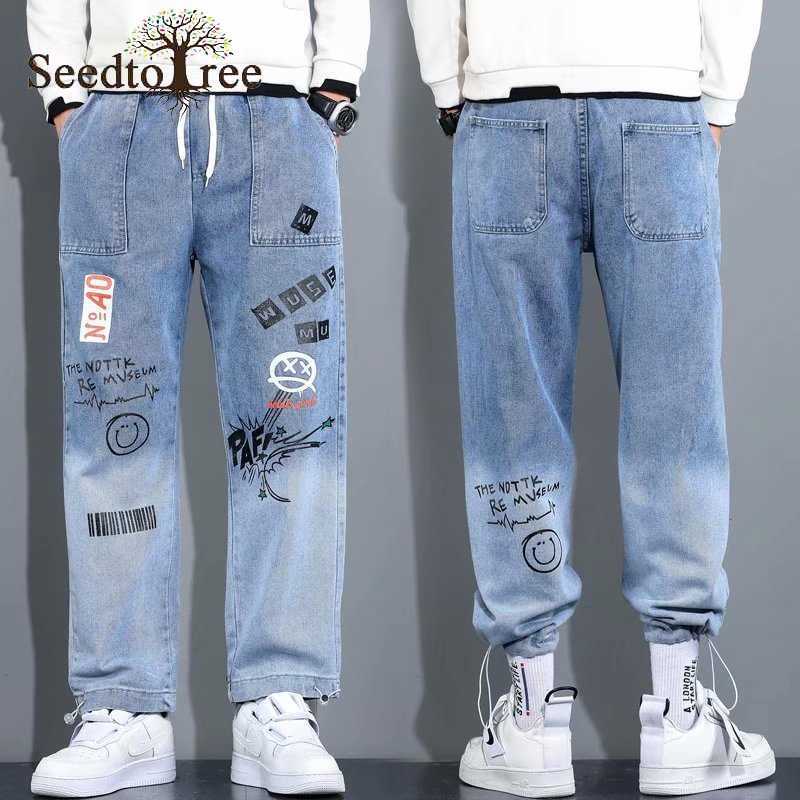 Jeans da uomo coreani stampati denim sciolto S-5XL pantaloni casual di grandi dimensioni pantaloni cargo hip-hop tuta HKD230829