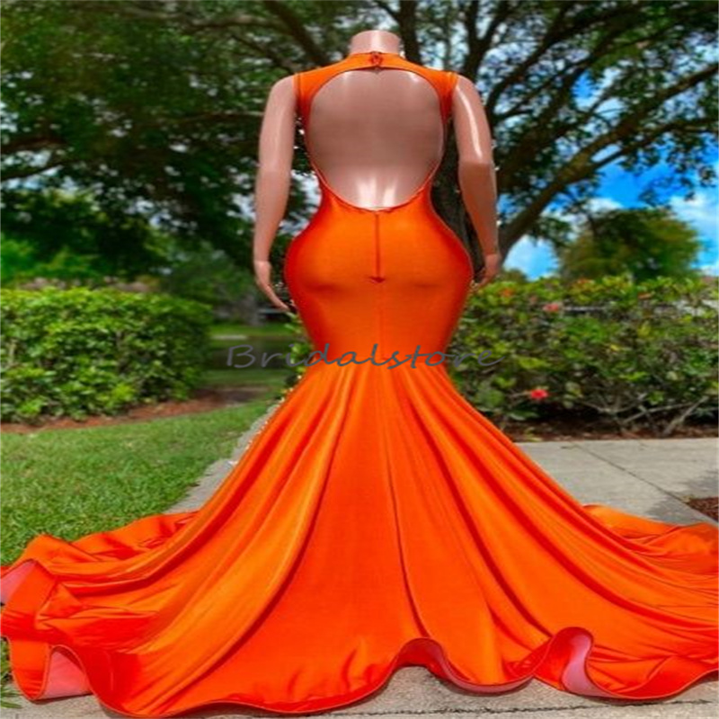 Jasnozielona sukienka wieczorowa syreny z koralikami elegancka otwarta back Orange Black Girls Sukienki balowe 2023