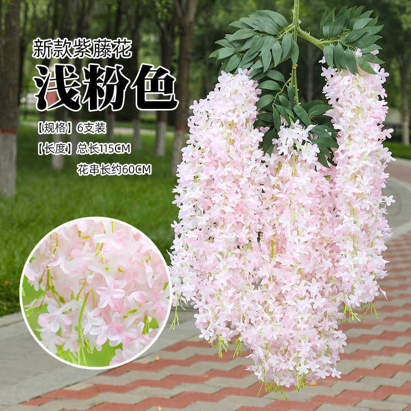 High Density Wisteria Artificial Flower Rattan Wreath Arch Wedding Home Garden Office Decoration pendant Plant Wall Decor HKD230829