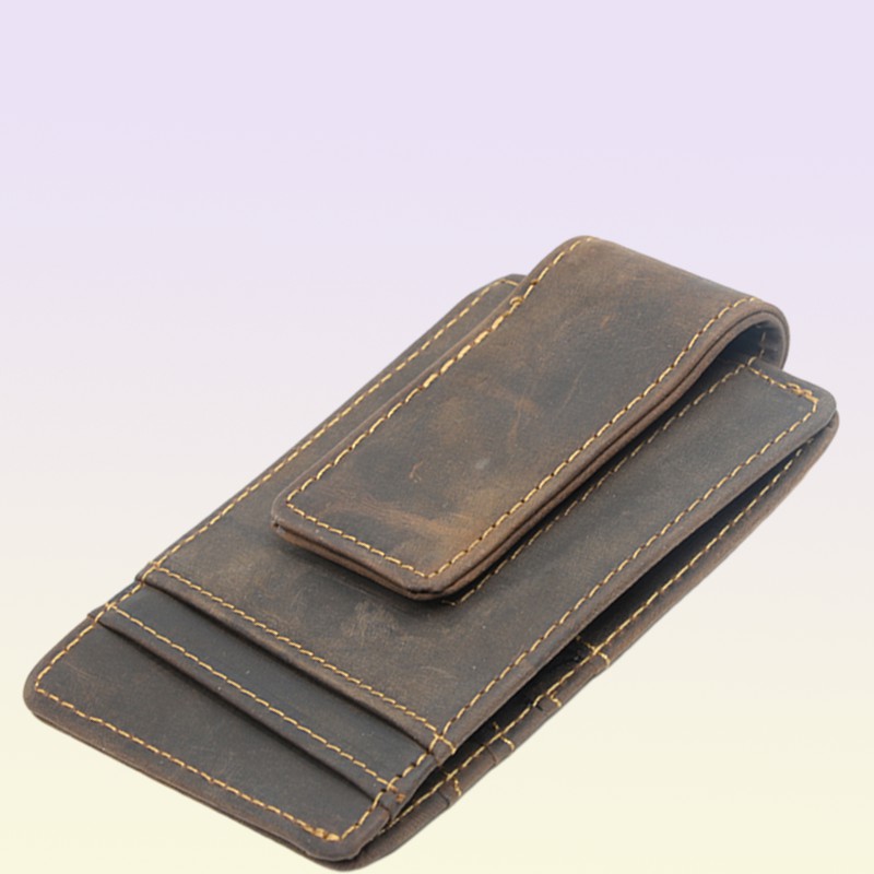 Сумасшедшая лошадь кожаная зажима магнитные мужчины кошелек S Vintage Design Slim Card Wallet5781699