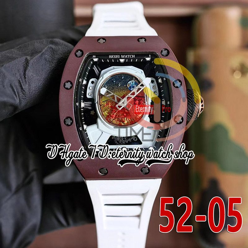 RRF 52-05 Senaste versionen Japan Miyota NH Automatiska män Titta på brun metall keramisk fodral Mars Valles Marineris Dial Red Rubber Strap Super Edition Eternity Wristwatch