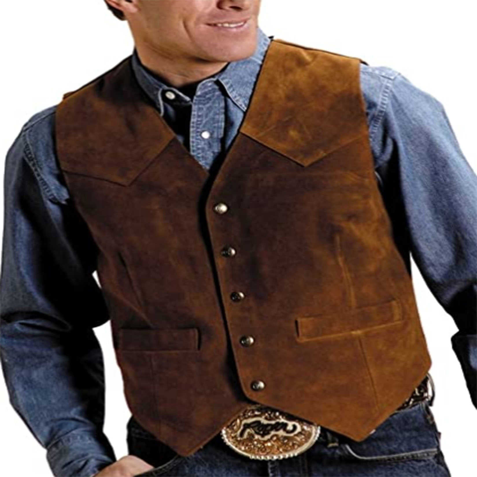 Herren-Weste aus Rindsleder, Steampunk-Weste, Western-Cowboy-Stil, S-XXXL HKD230828