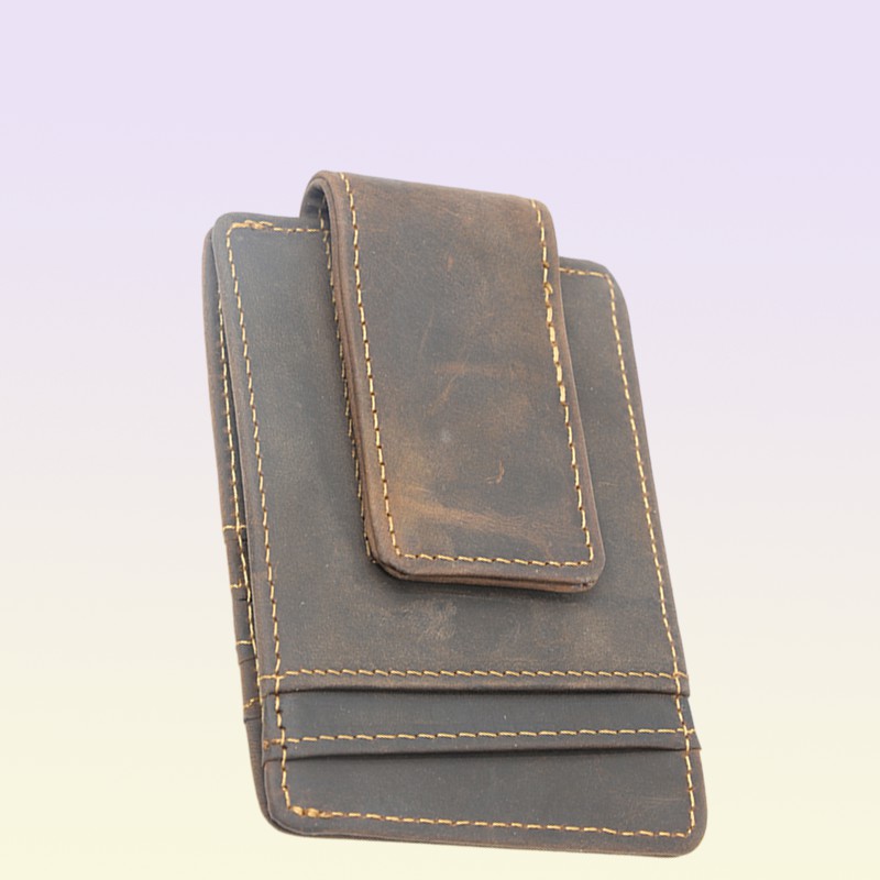 Сумасшедшая лошадь кожаная зажима магнитные мужчины кошелек S Vintage Design Slim Card Wallet5781699