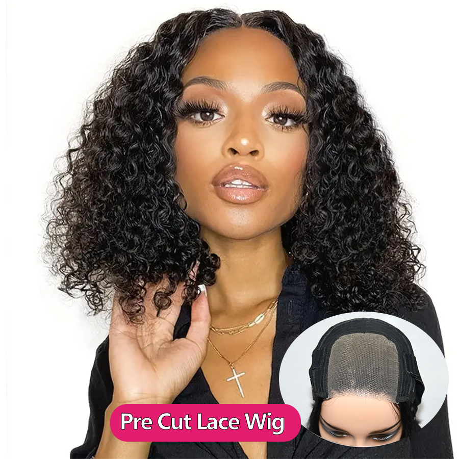 Water Wave Bob Glueless Wig Human Hair Ready To Wear and Go Short Bob Human Hair Wigs 8-16 Inch 4x4 Pre Cut Lace Wigs for Women