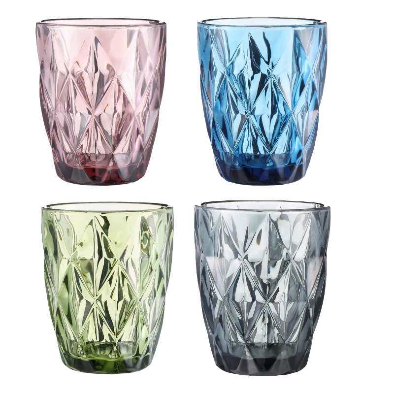 Verres à vin de 220ml, gobelets en verre coloré avec diamant, motif Vintage en relief, romantique, pour boire de la bière, du Champagne, verres