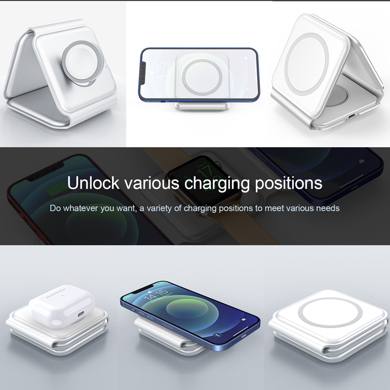 3 in 1 Foldable Fast Wireless Charger for iPhone 15 14/Pro/Max/Plus/13/12 Series for AirPods 3/2 Pro for Apple Watch/iWatch Trip Charger