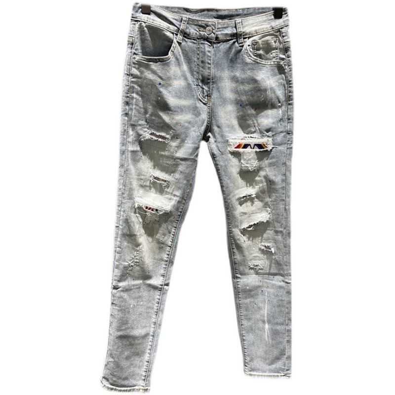 Designer namorado jeans para homens vintage remendado rasgado buracos 90s estilo na moda magro azul angustiado lavado denim calças masculino hkd230829