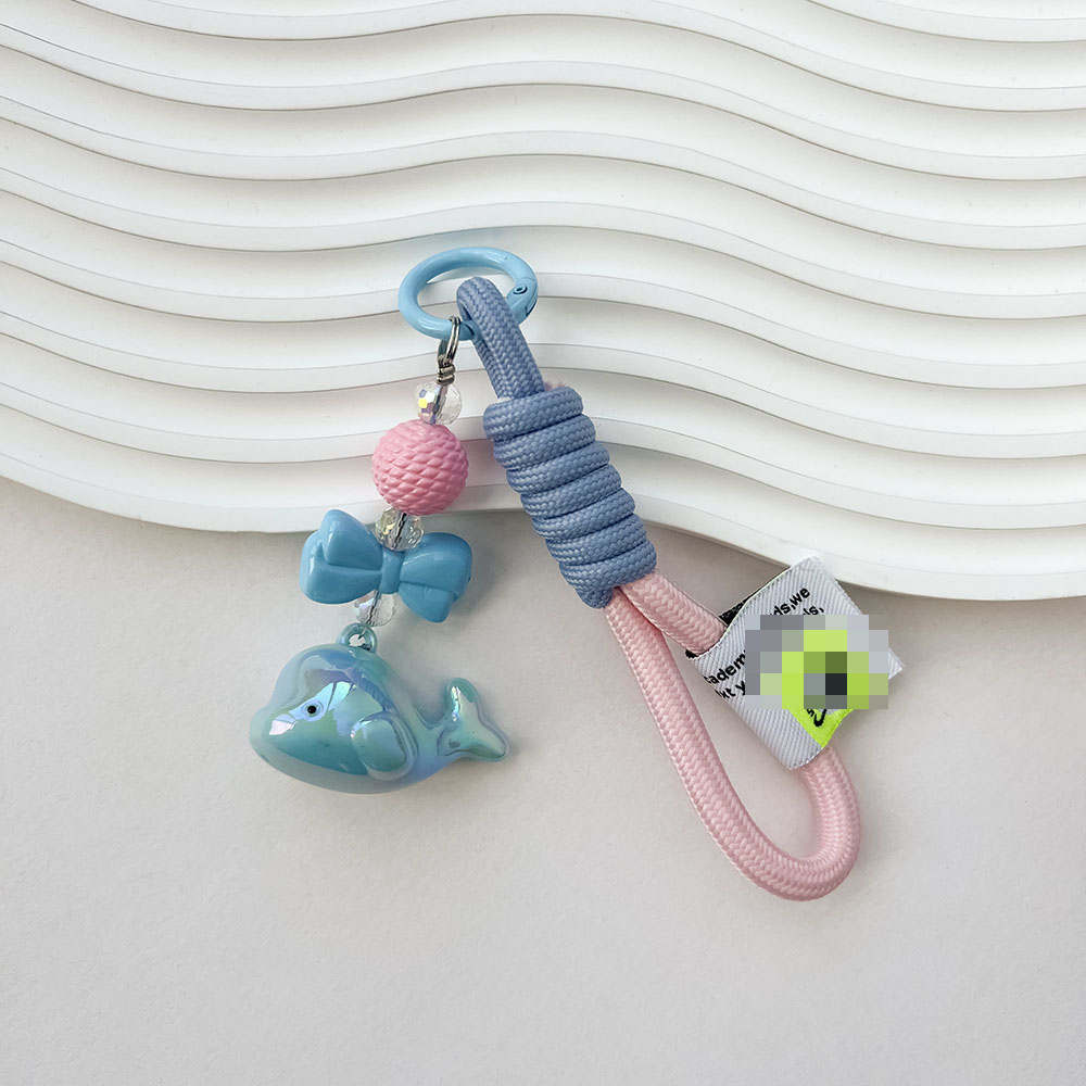 Acrylic colorful cute little whale dolphin plated uv pendant weave cloth rope key chain bag hanging rope