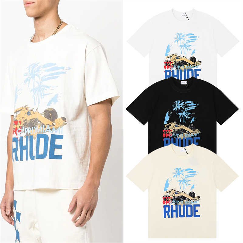 Herr t-shirts bra kvalitet 2023SS Rhude mode t-shirts män avslappnade par tees racing tryck t-shirt kvinnor kort ärm med taggar