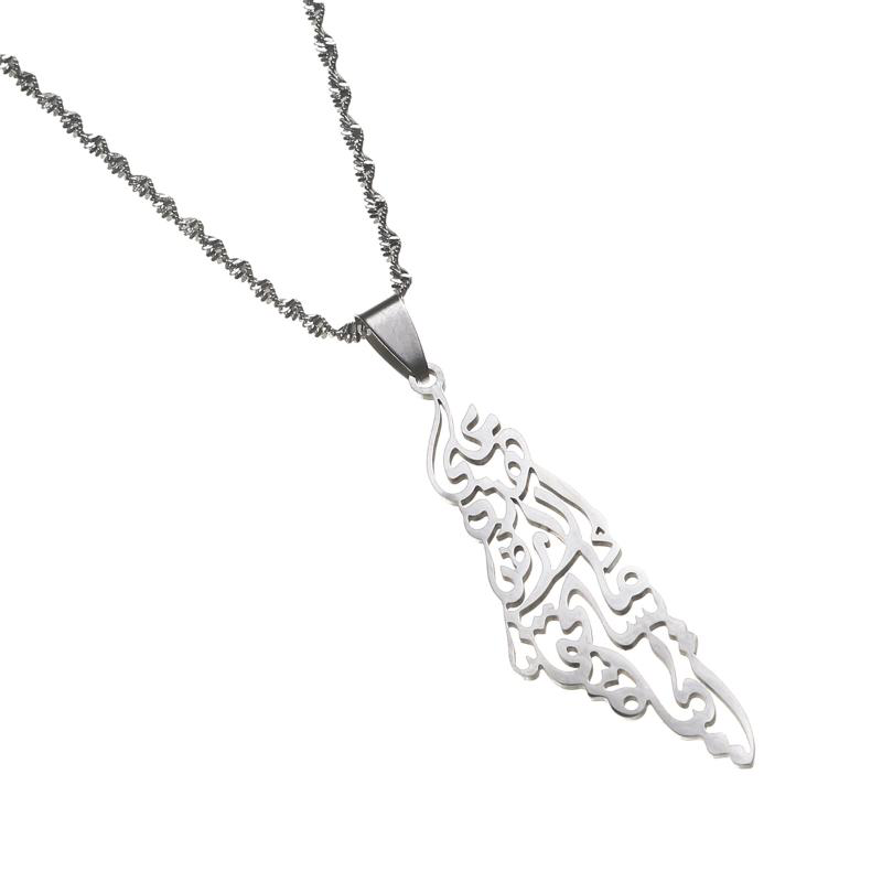 Hänghalsband trenda smycken arabiska ihåliga rostfritt stål palestina israel karta för män kvinnor kedja halsband elle221293450