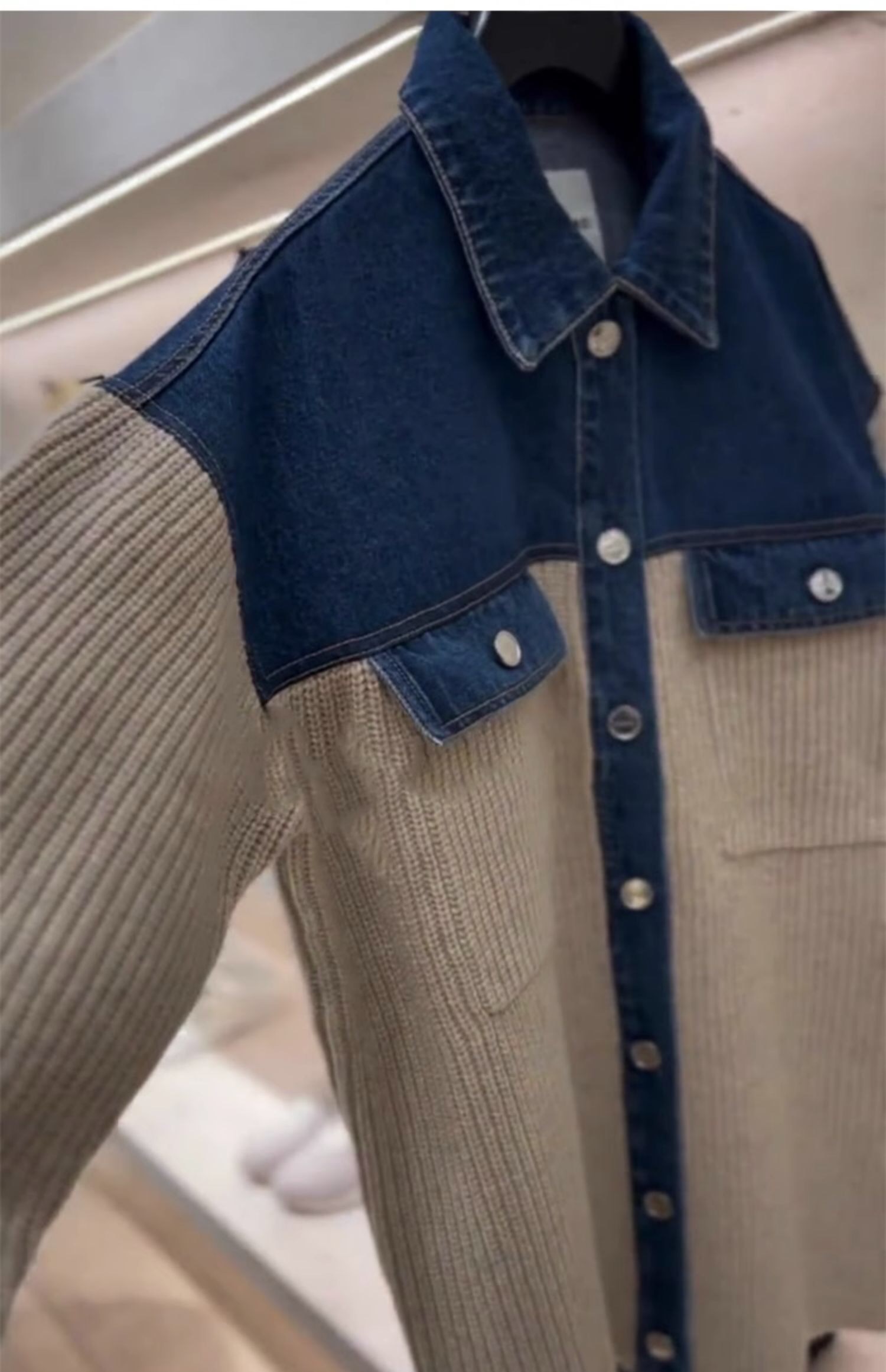 Début de l'automne nouveau concepteur de femmes sable * ro Denim tricoté panneau chemise col Polo Cardigan simple boutonnage à manches longues manteau ample