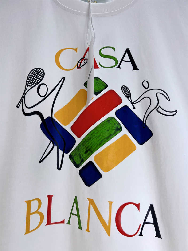 Men's T-Shirts Good Quality Casablanca Tennis Colorful Letters Fashion T-Shirt Men Casa Blanca Black White Women Vintage Tee Inside Tag