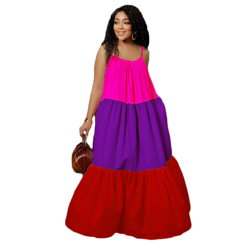Groothandel mode grote schommel zomerjurk kleurblokkering plus maat zonnejurk Afrikaanse maxi-jurken