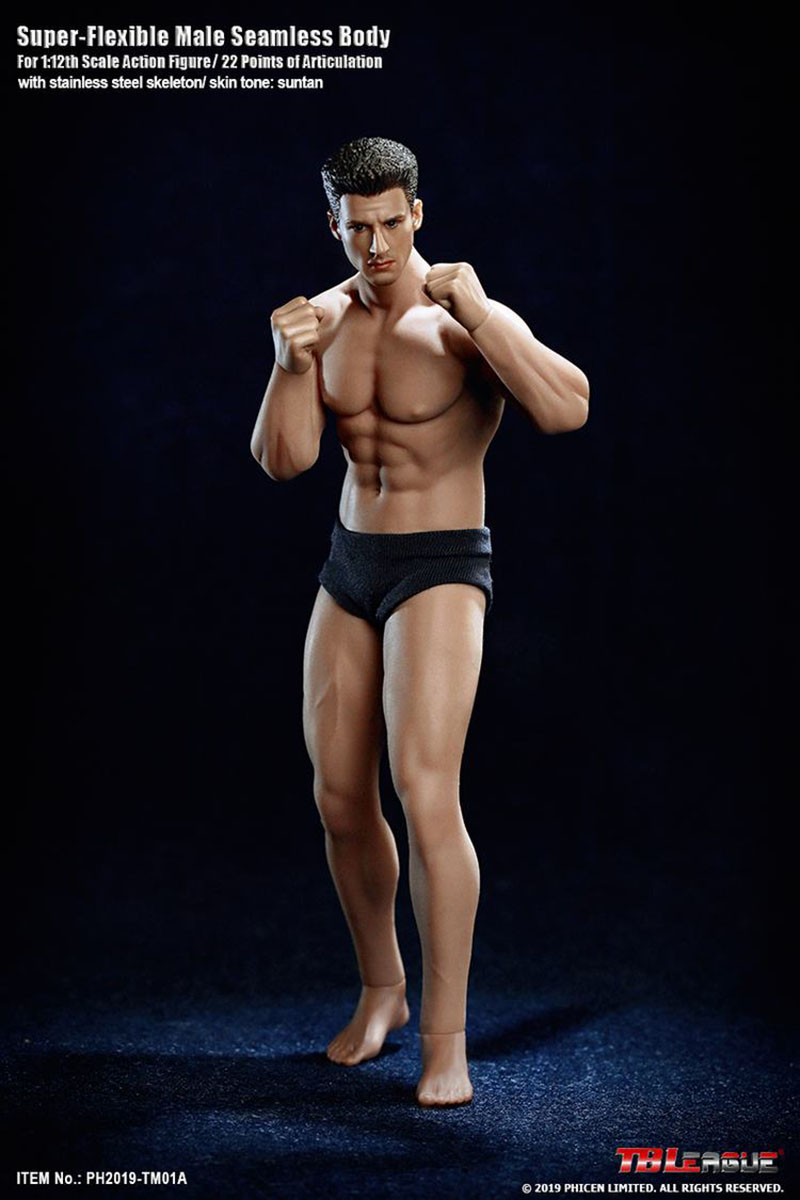 Fingerspielzeug TBLeague TM01A TM02A 1/12 männlicher, sonnengebräunter, nahtloser Körper mit Kopfform, 15,2 cm, superflexible Actionfigur, Muskelkörpermodell für Männer