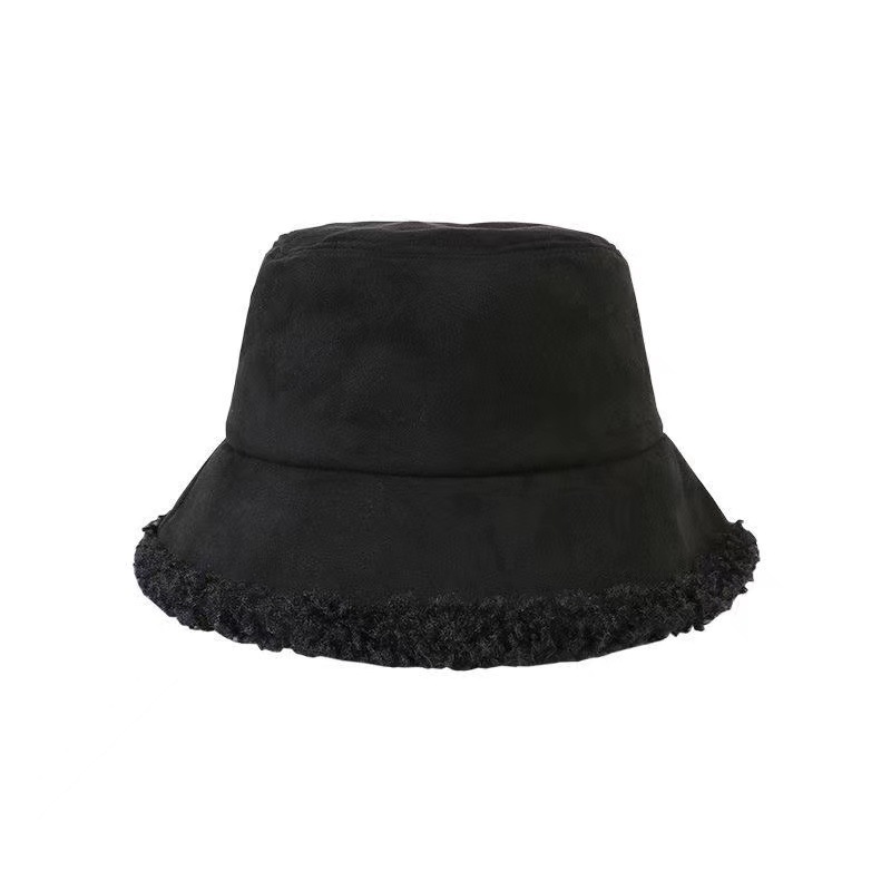 Sombreros de fiesta es Sombrero de cubo Invierno Mujer Lana Forrada Lana de cordero Sombrero de pescador Peludo Panamá Cálido Diseñador Sombrero Streetwear Gorras Q539