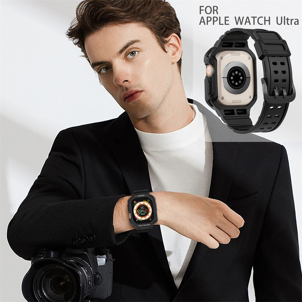 مجموعة مراقبة مجموعة التعديل مع Case for Apple Watch Ultra 49mm Rubber 2 في 1 Cover TPU SHARCHPROOK Sports Slit for IWatch Series 8