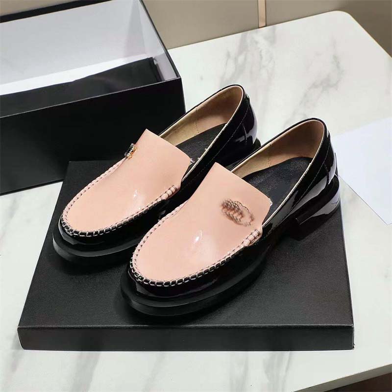 100% leather women's loafers Spring and Autumn luxury designer fashion dress lace buckle diamond check party shoes chunky heel matching color women's leather strap box