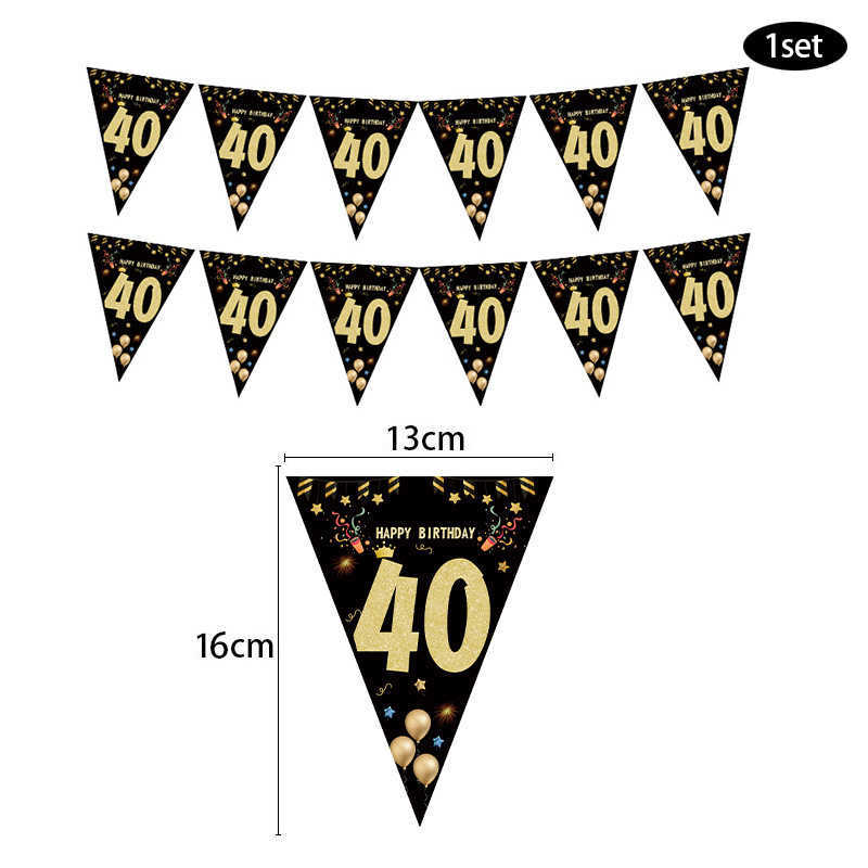 30 40 50 60 anni Buon compleanno Banner di carta Decorazioni feste Ghirlanda adulti Anniversaire 30/40 anni Bandiere nere HKD230829