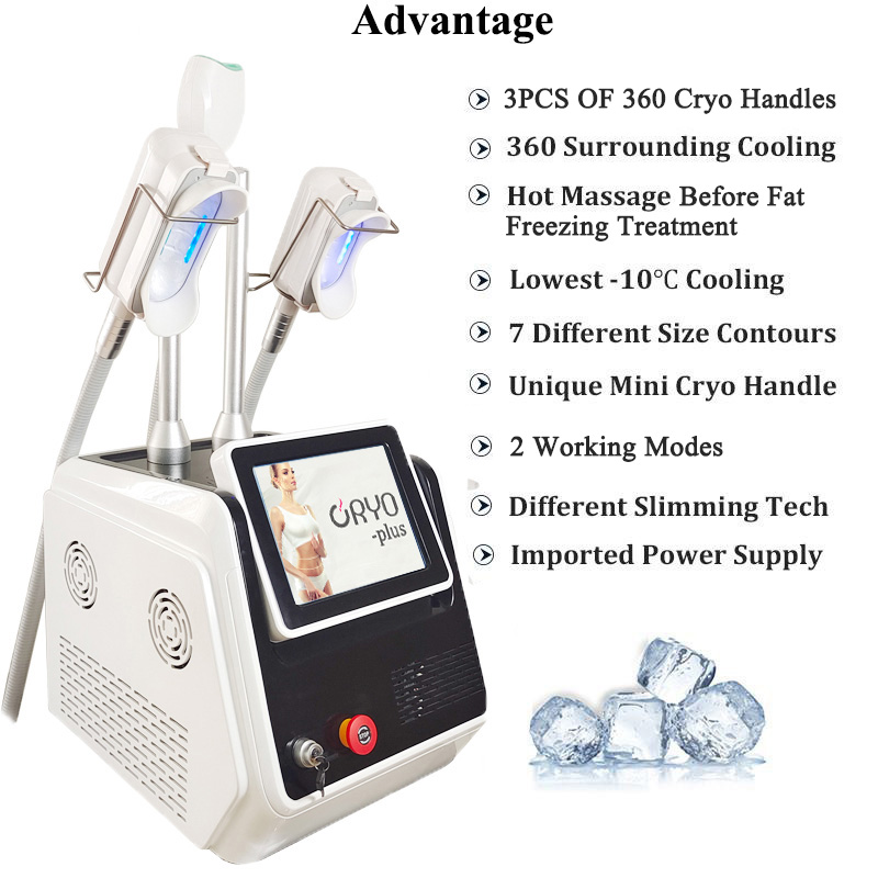 360 cryolipolysis 3 handle freeze slim cryo fat riducono le macchine portatili la rimozione del doppio mento crioterapia