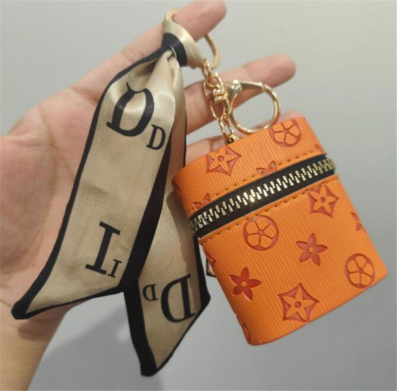 Creativity Presbyopia Car Keychain Coin Purse Pendant Charm Jewelry Keyring Holder PU Leather Flower Grid Designer Metal Key Chain