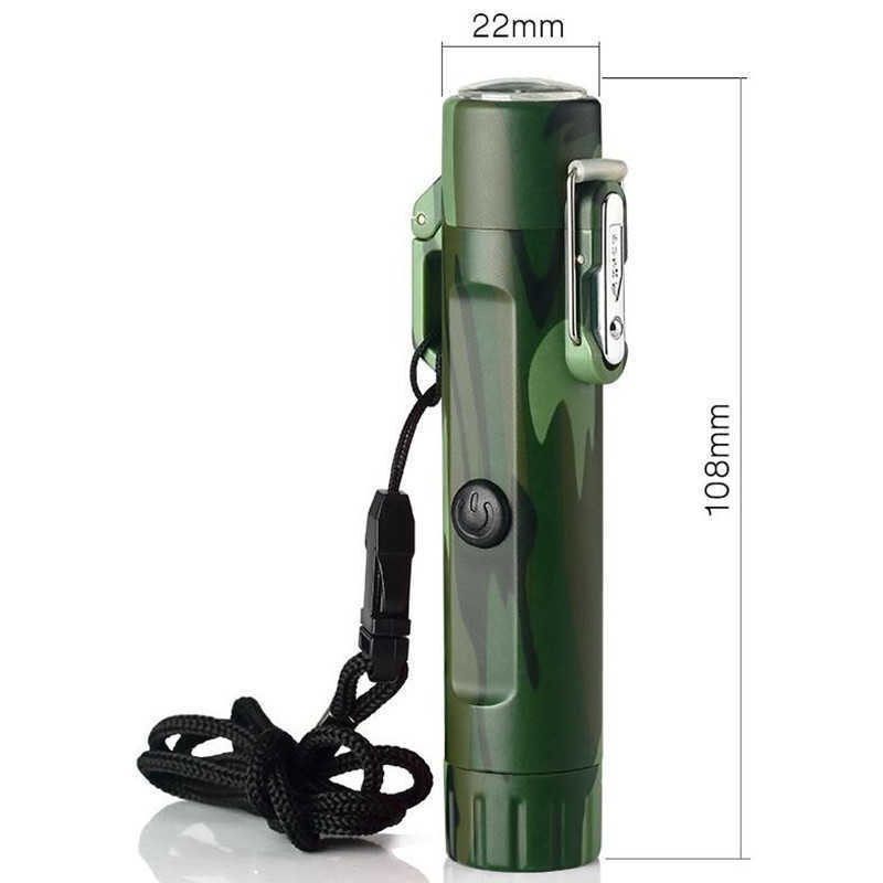 Briquet USB Plasma étanche, avec boussole et lampe de poche, Cigarette à double Arc Rechargeable, Gadget d'extérieur pour Camping 7LNO, nouveau