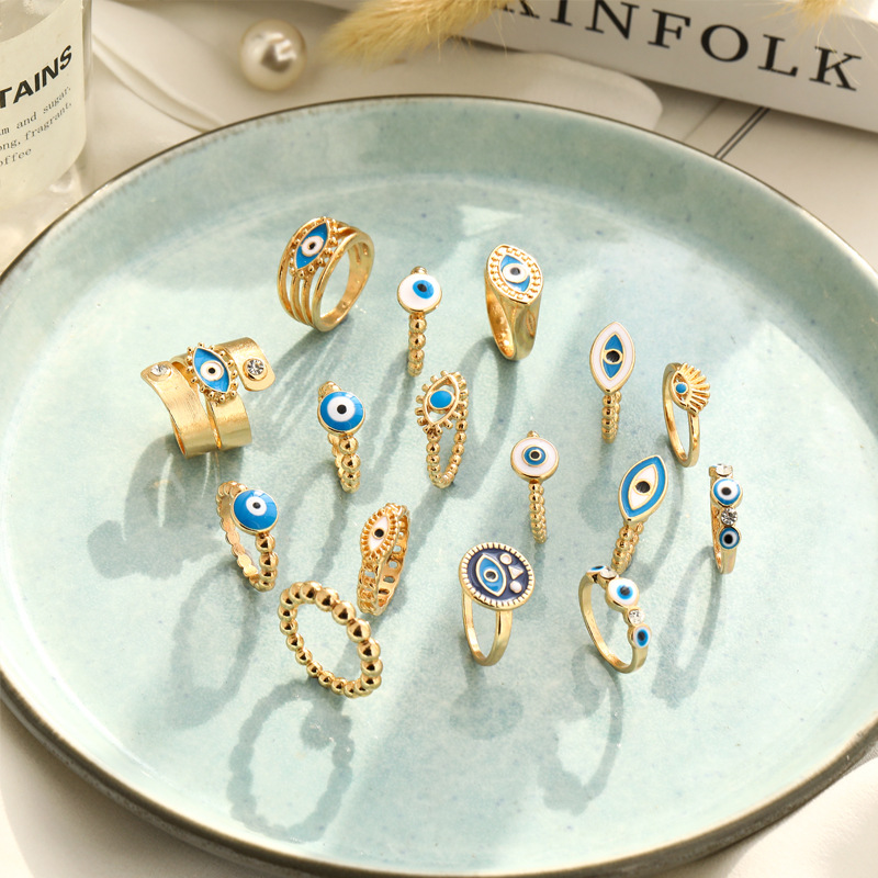 Vintage Blue Evil Eye Rings For Women Turkish Eye Ring Wedding emo Viking Aesthetic Couple Jewelry