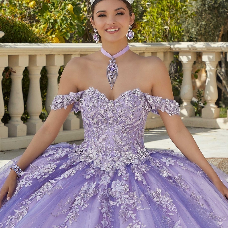 Lavanta tatlım parlak balo elbisesi quinceanera elbiseler boncuklar aplike dantel Külkedisi doğum günü partisi prenses vestidos de 15 anos