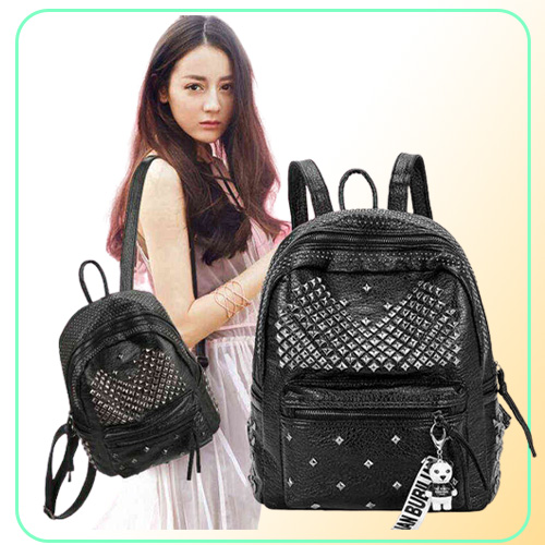 2022 New Fashion Women Sac à dos lavé en cuir sac à dos Lady Girls Travel Women Bags Rivet Backpacks Student School Sac H22088298930659