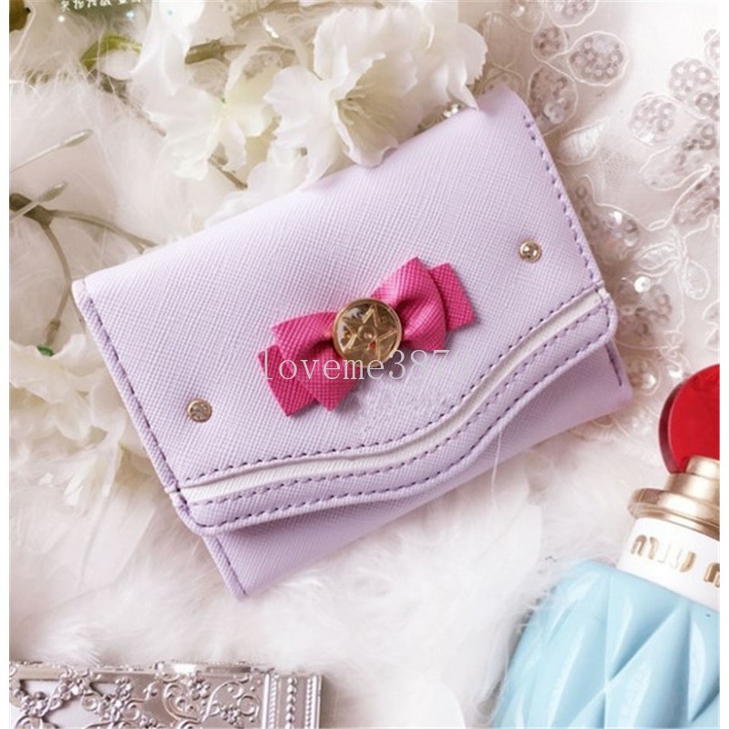 Hot Koop Zoete Stijl Sailor Moon Clutch Portemonnee PU Lederen Kaart Munt Tas Vrouwen Mode Snoep Kleur Boog Knoop Korte Portemonnee Meisje Gift