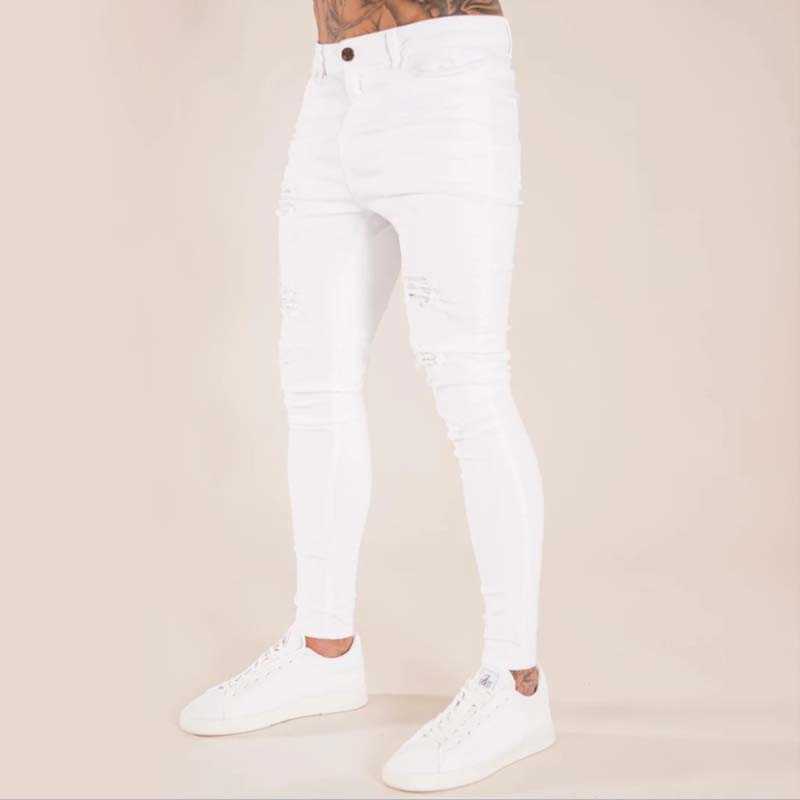 Heren Jeans Heren Mode Gescheurde Gaten Skinny Vernietigde Denim Broek Heren 2022 Nieuwe Hoge Kwaliteit Witte Joggers Jeans HKD230829