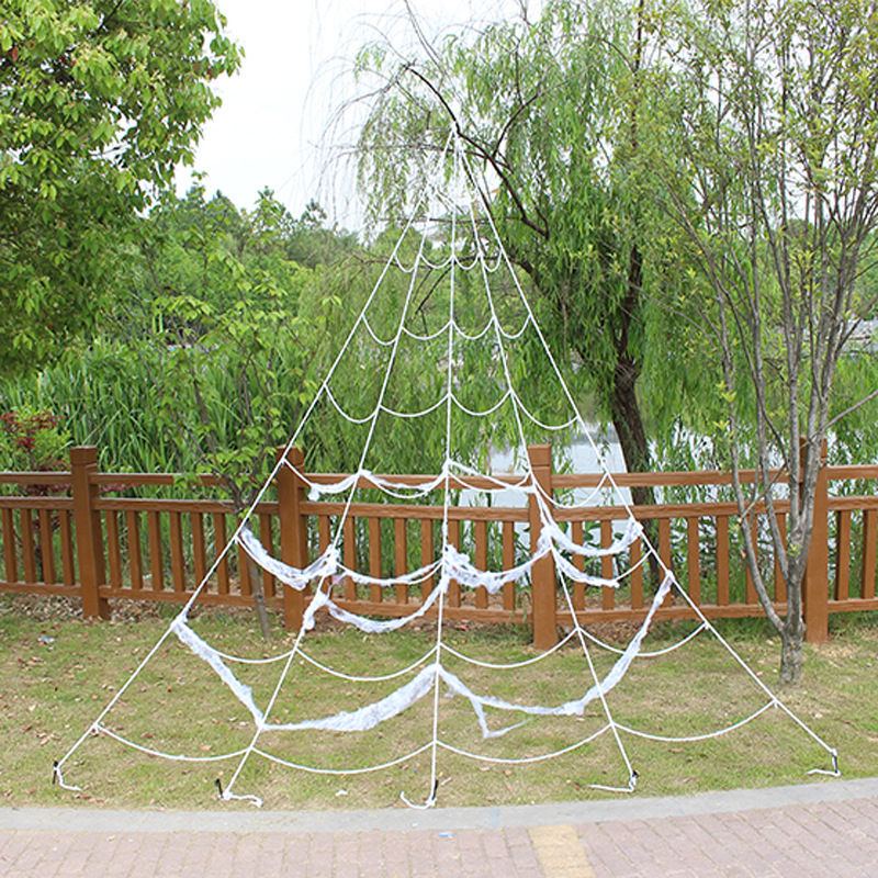 Halloween Spider Web 5m 7m triangulära enorma spindelbanor för inomhus utomhus halloween dekorationer gård hem kostymer fester spökade husdekor