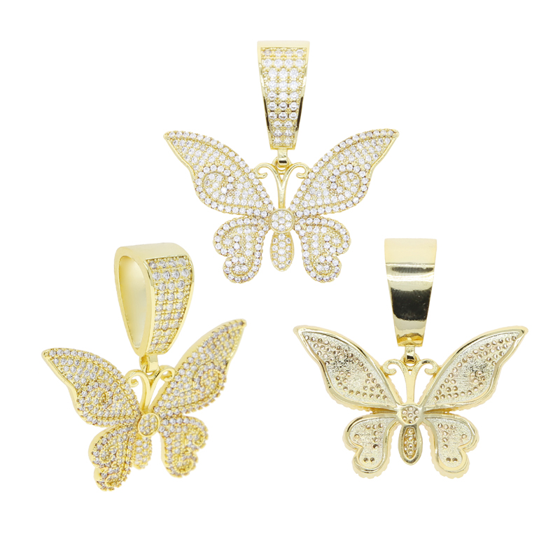 Nieuwe Designer Iced Out Butterfly Charm Hanger met Touw Ketting Ketting Hip Hop Dames Lady Volledig verhard 5A Zirconia Bruiloft Vriendin Cadeau Sieraden