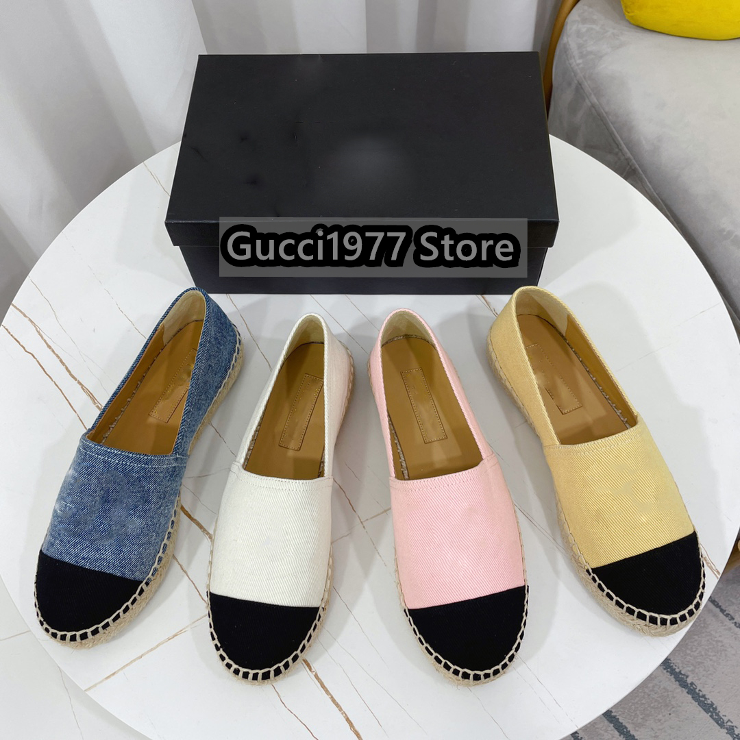 Projektanci Buty damskie Espadrilles Summer Luxury Ladies Flat Beach Half Kappers Moda Kobiet Mokorka Cap Fisherman Channel Canvas Shoe 35-42 EUR