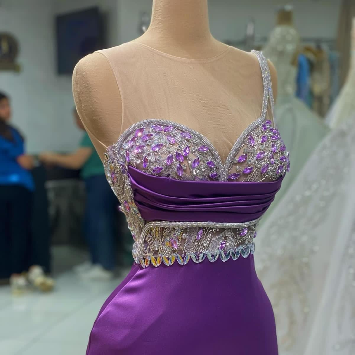 2023 Aso Ebi Arabic Purple Mermaid Prom Dress Crystals Beaded Evening Formal Party Second Reception Birthday Engagement Gowns Dresses Robe De Soiree ZJ28