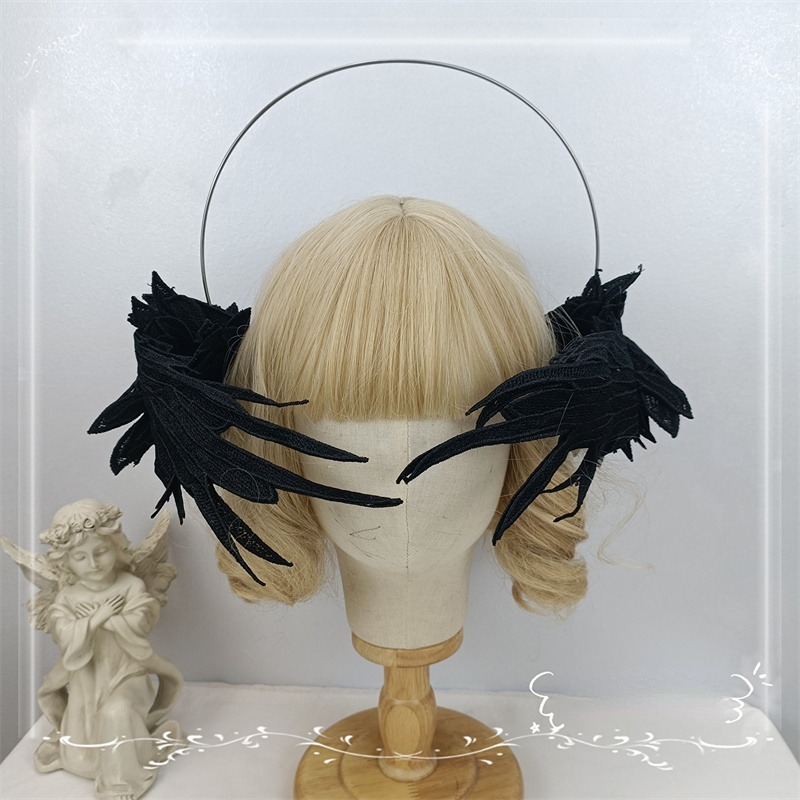 Halos Kronen Godin Hoofdband Engel Tiara's en Kronen voor Vrouwen Bruids Bruiloft Gothic Hoofddeksel Wit/Zwart Vleugel Cosplay