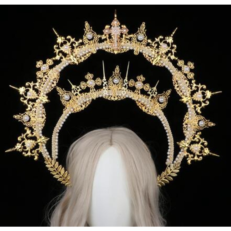Sun Goddess Angel KC Halo Crown Headpiece Queen Anna Baroque Tiara pannband Lolita Collection Gothic Accessories