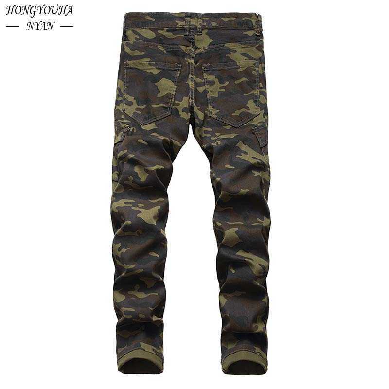 2022 Mode Militaire Heren Camouflage Jeans Mannelijke Slanke Trend Hip Hop Straight Legergroen Pocket Cargo Denim Jeugd merk Broek HKD230829