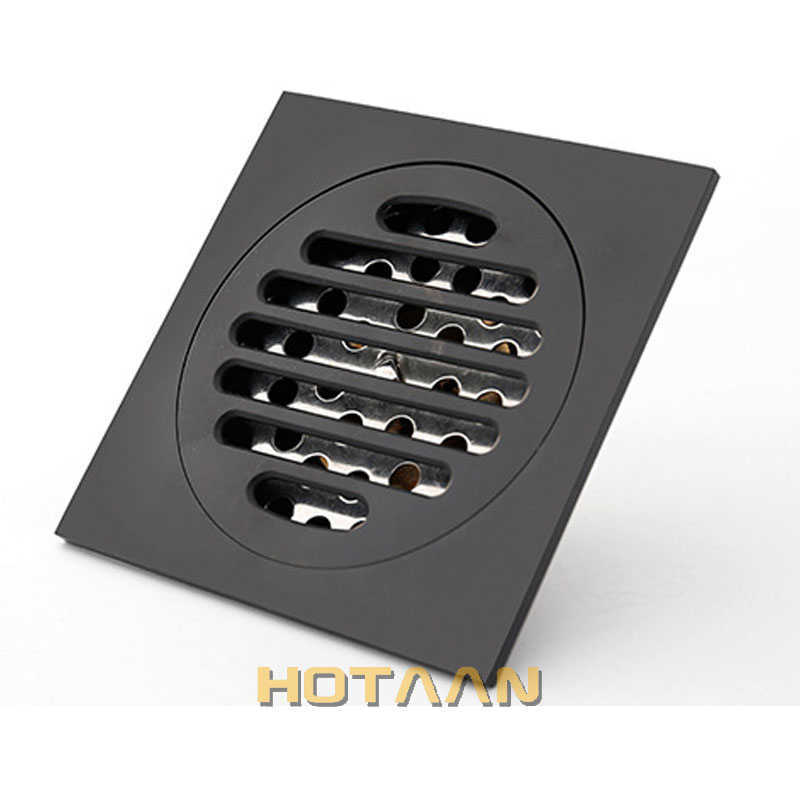 Hotaan Anti-odor Matte Black Bathtub Shower Drainer Floor 10cm Brass Square Drain Waste Grate HKD230829