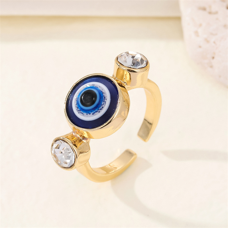 Zircon Round Evil Eye Finger Rings For Women Men Punk Bling Simple Turkish Blue Eye Justerbar Ring Wedding Party Jewelry