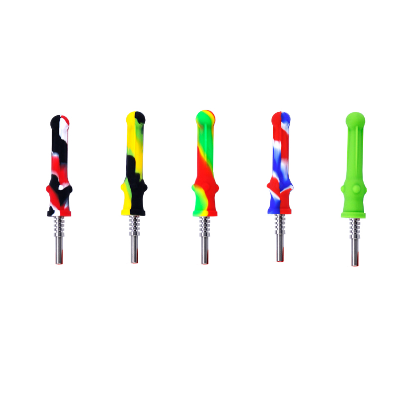 Silicone Smoking Straw Dab Hand Pipes with Stainless Nail Tip Portable Smoke Collector Device Retail