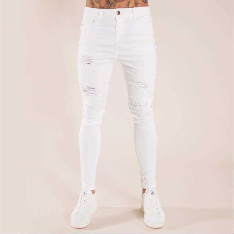 Heren Jeans Heren Mode Gescheurde Gaten Skinny Vernietigde Denim Broek Heren 2022 Nieuwe Hoge Kwaliteit Witte Joggers Jeans HKD230829