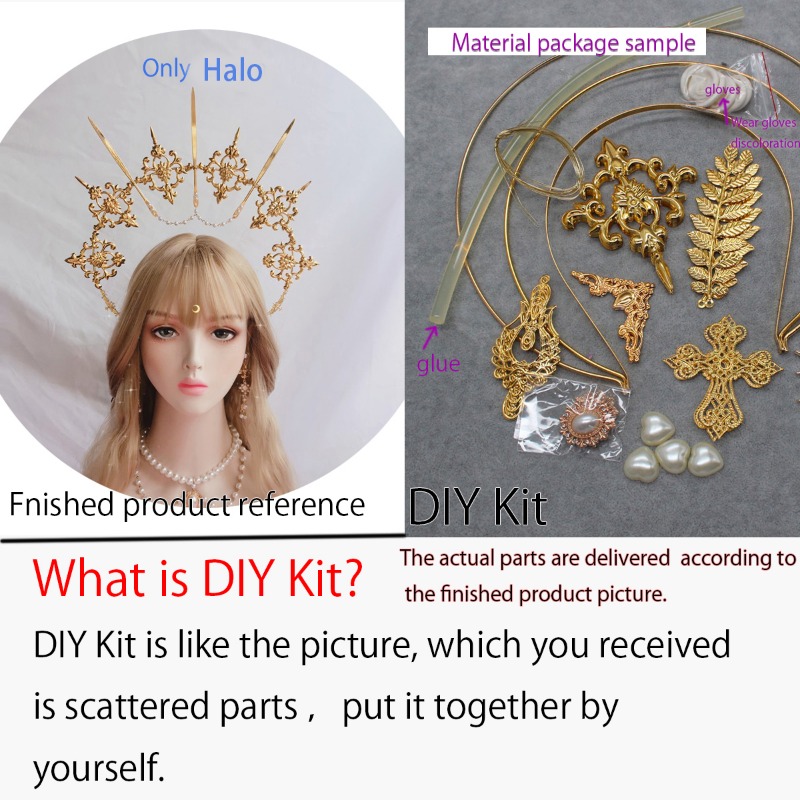 DIY KIT personalizada artesanal Tiaras góticos góticos Coroa de halo de noiva Angel Virgem Mary Metal Rose Rose com cadeia de contas