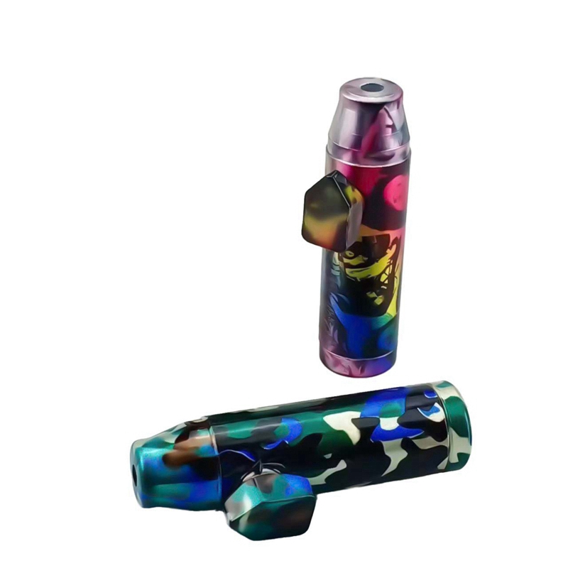 New Colorful Pattern Aluminium Alloy Mini Smoking Pipes Dry Herb Tobacco Spice Miller Stash Case Bottle Removable Snuff Snorter Sniffer Snuffer Bullet Style Tips