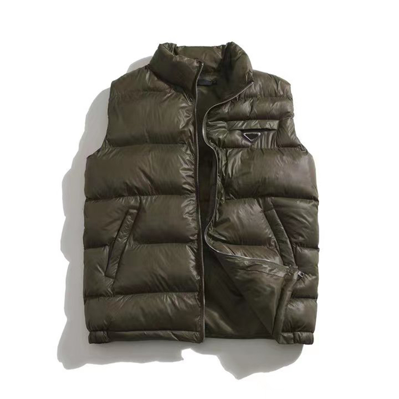 designer hommes gilet hommes vers le bas coton gilet automne hiver debout cou rouge marque triangle signe homme gilets manteau sport décontracté épaissi chaud hommes réservoir extérieur hommes vêtements