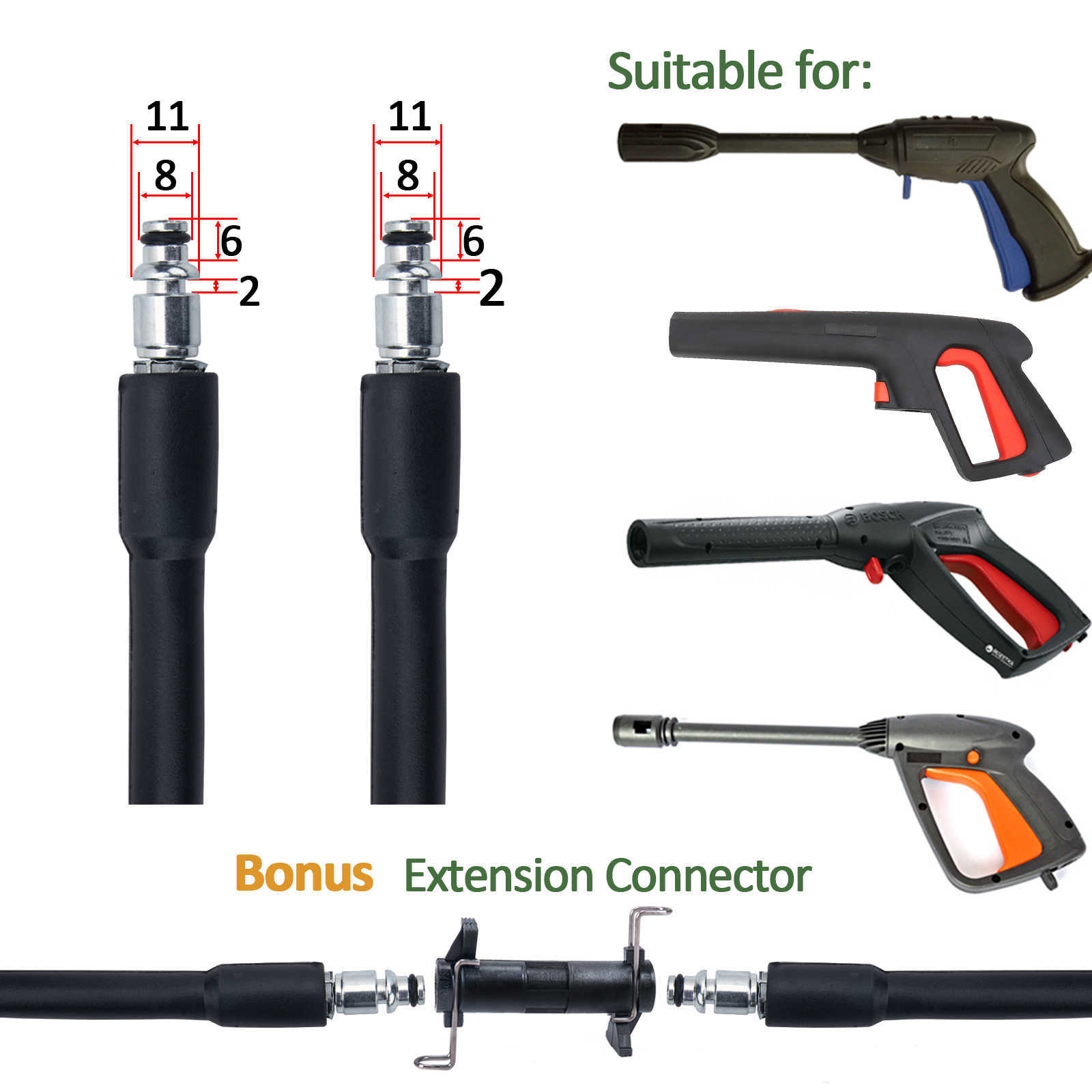 Tuyau de nettoyeur haute pression 6 10 15 m, cordon de nettoyage à haute eau, rallonge de voiture pour nettoyeur Bosch HKD230829