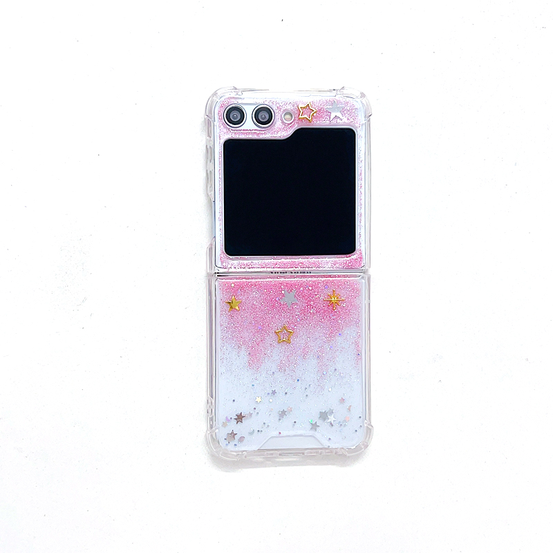 ZFlip5 Bling Glitter Star Étuis antichoc pour Samsung Galaxy Z Flip 5 4 3 Flip5 Clear Moon Gradient Starry Foil Confetti Clear Hard Plastic PC Acrylique Soft TPU Cover