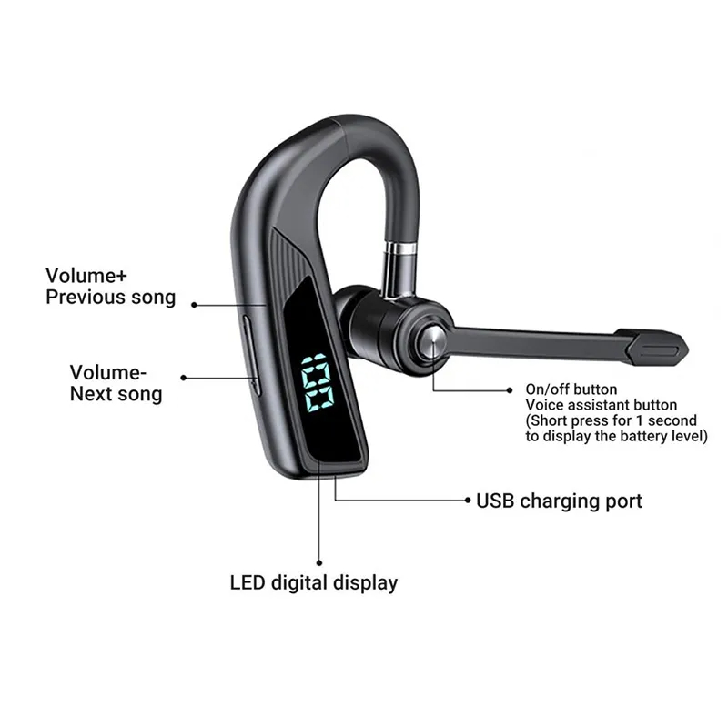 V16 TWS Bezprzewodowe słuchawki Earhook Głos słuchawkowy Odpowiedź cyfrowa wyświetlacz Digital Hook Single Hook kontrolny Bluetooth douszne do ulepszenia V8S V8s V9