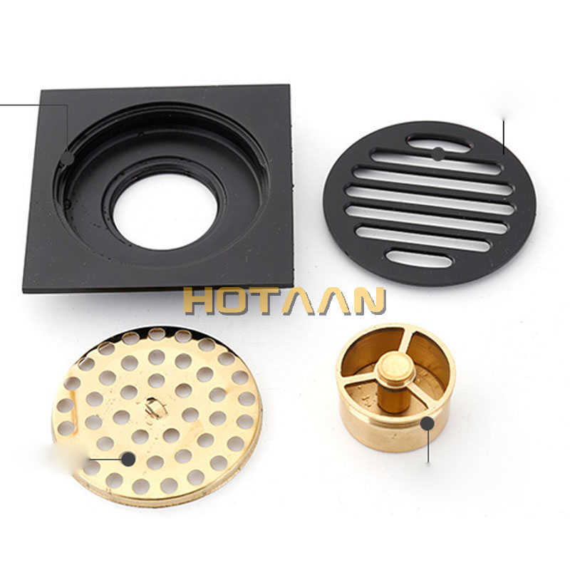 Hotaan Anti-odor Matte Black Bathtub Shower Drainer Floor 10cm Brass Square Drain Waste Grate HKD230829