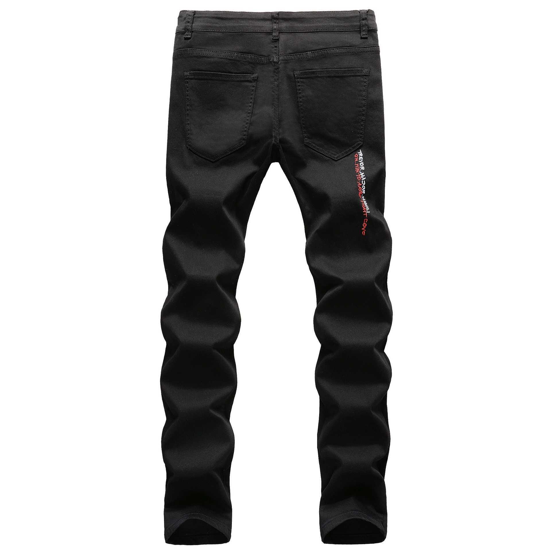 Printemps et été mode déchiré jean haute rue tendance broderie pantalon mince pantalons longs micro élastique sport décontracté vêtements pour hommes HKD230829