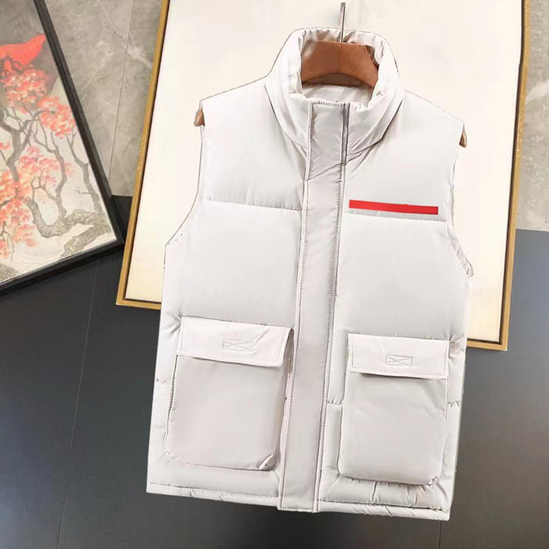 designer hommes gilet hommes vers le bas coton gilet automne hiver debout cou rouge marque triangle signe homme gilets manteau sport décontracté épaissi chaud hommes réservoir extérieur hommes vêtements